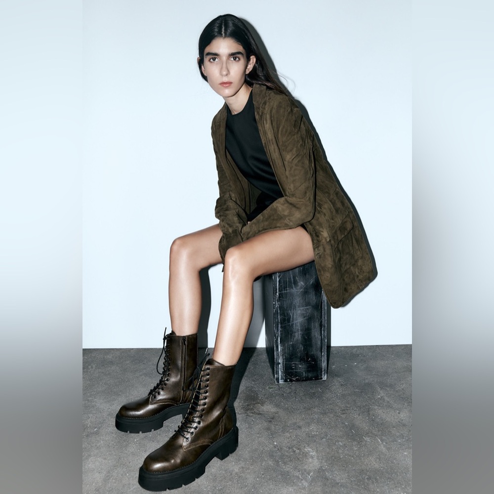 Zara Laced Lug Sole Ankle Boots - NWT